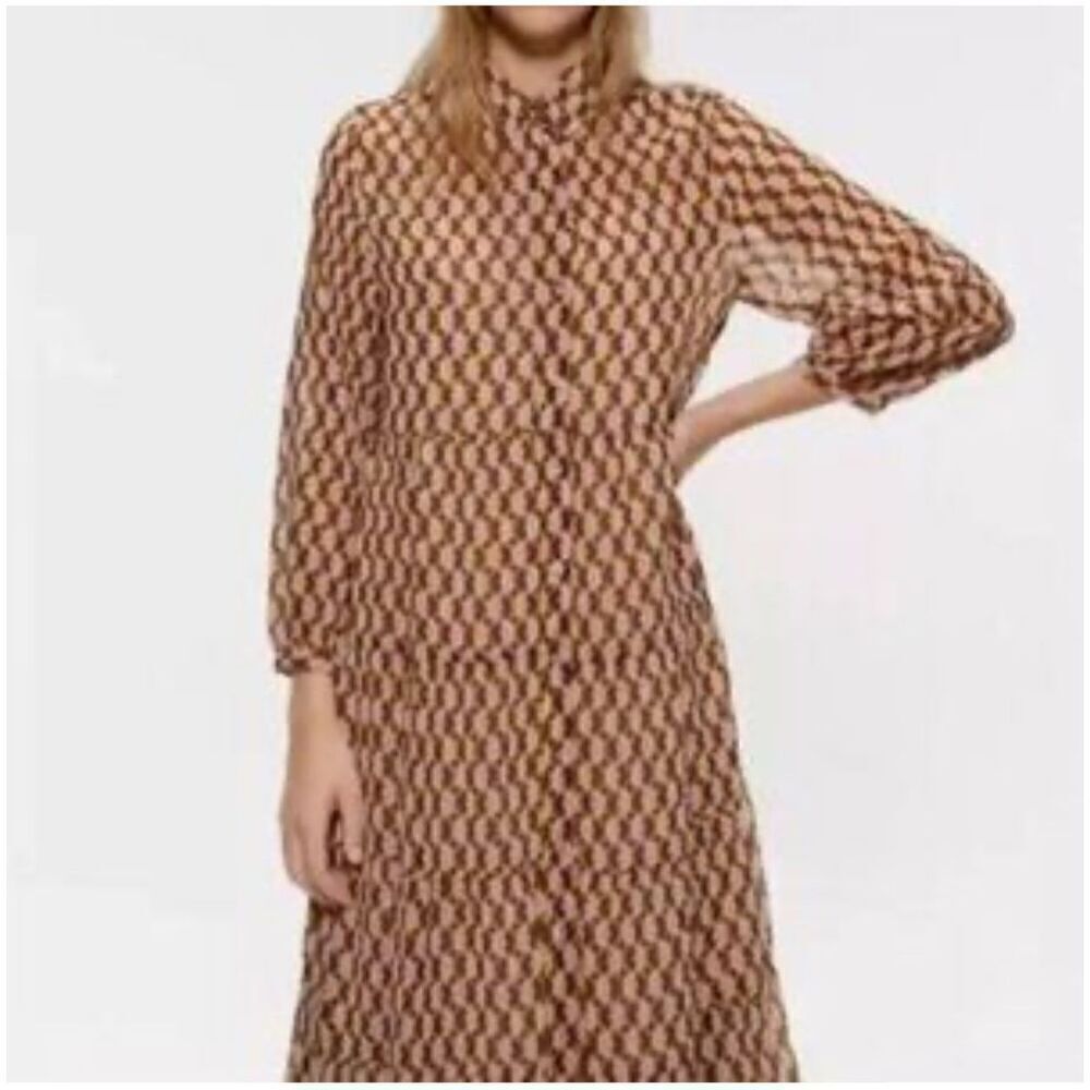 ZARA Maxi dress geometric print boho cruise vacation summer M pink/brown